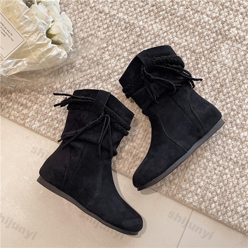 Fashion Women's Short Boots 2025 Autumn New Vintage Suede Casual Ankle Botas Women Solid Tassel Flat Bottom Females Shoes Botas Mujer