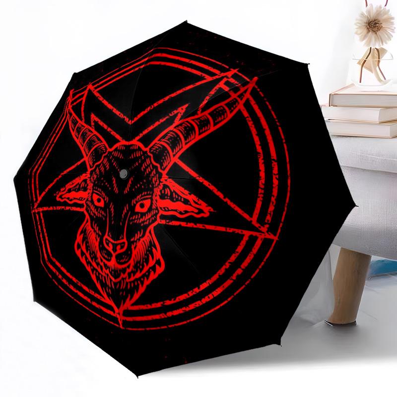 Devil's Star Symbol Automatic Umbrella Compact 8-Rib Design Lightweight All-Season Travel Outdoor Accessory Perfect Gift for Women Men