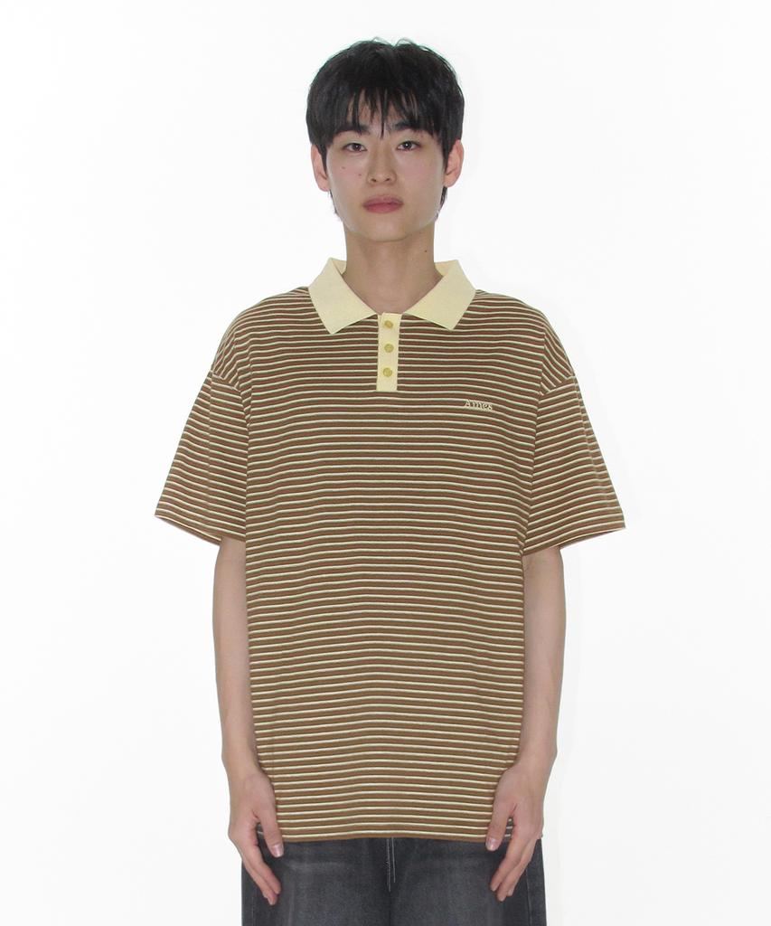 AMES-WORLDWIDE Basic Stripe Collar Tee Brown