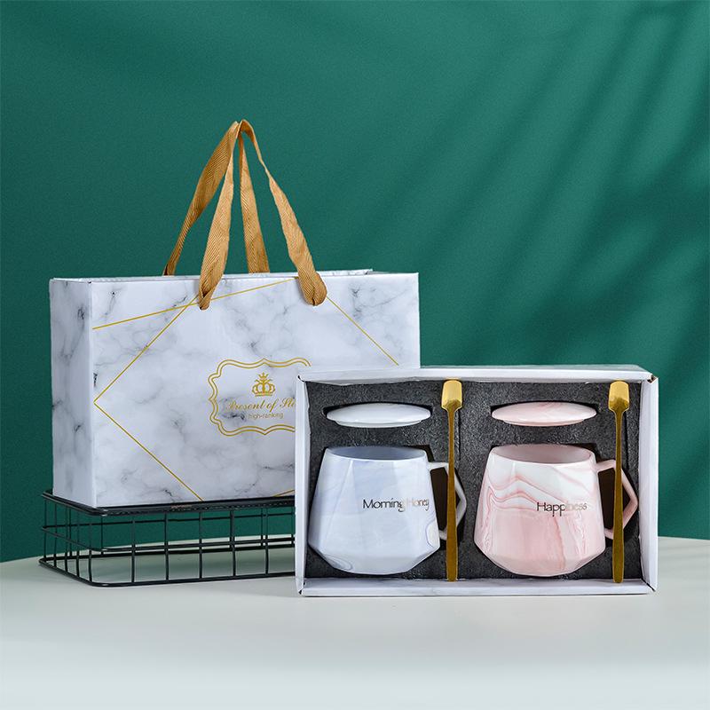 Souvenir Ceramic Couple Cup Set: Perfect for Weddings, Full Moons, Openings, or Business Gifts, with Custom Logo Printing Available.