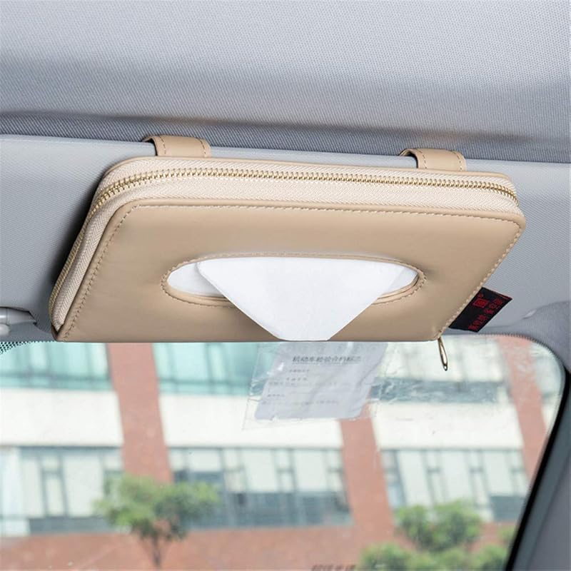 Car Sun Visor Tissue Holder, Napkin Holder, PU Leather Backseat Tissue Case Holder For Car Vehicle With Zipper (Grey)
