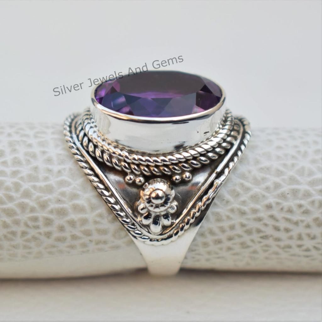 925 Sterling Silver Amethyst Ring, Purple Gemstone Ring, February Birthstone Ring, Handmade Ring, Oval Amethyst Designer Ring, Promise Ring