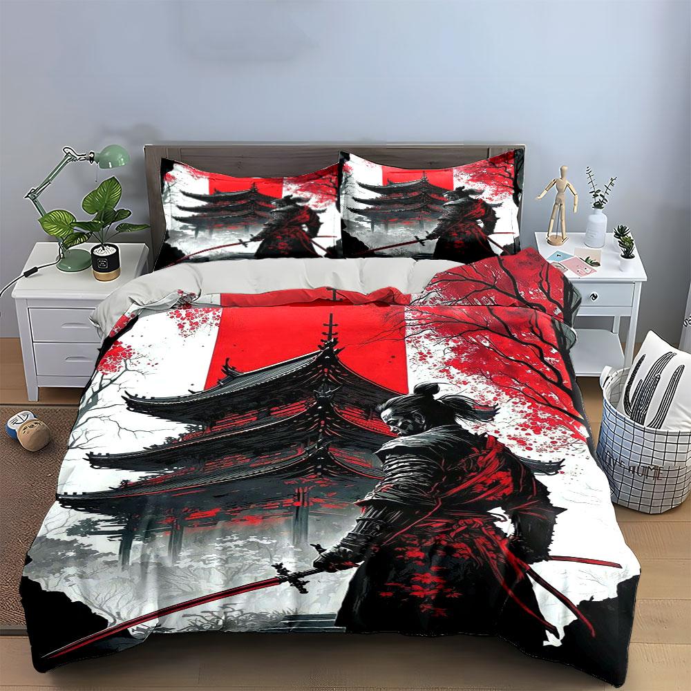 Samurai, Pagoda, and Trees. Bedding Sets Duvet Cover Sets Duvet Covers Pillowcases(1 * Duvet Cover 2 * Pillowcases Without Duvet Insert)