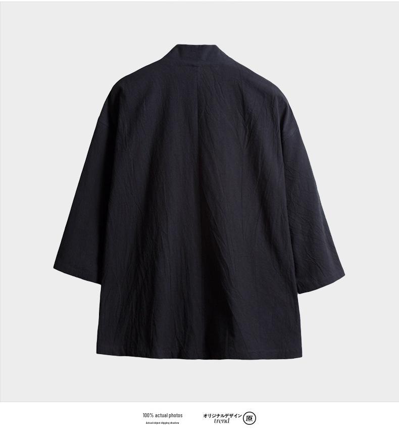Men's Chinese-Style Trench Coat with Tie-Waist, Cape Design, Seven-Sleeve Dao Robe, and Embroidered Hanfu Details.