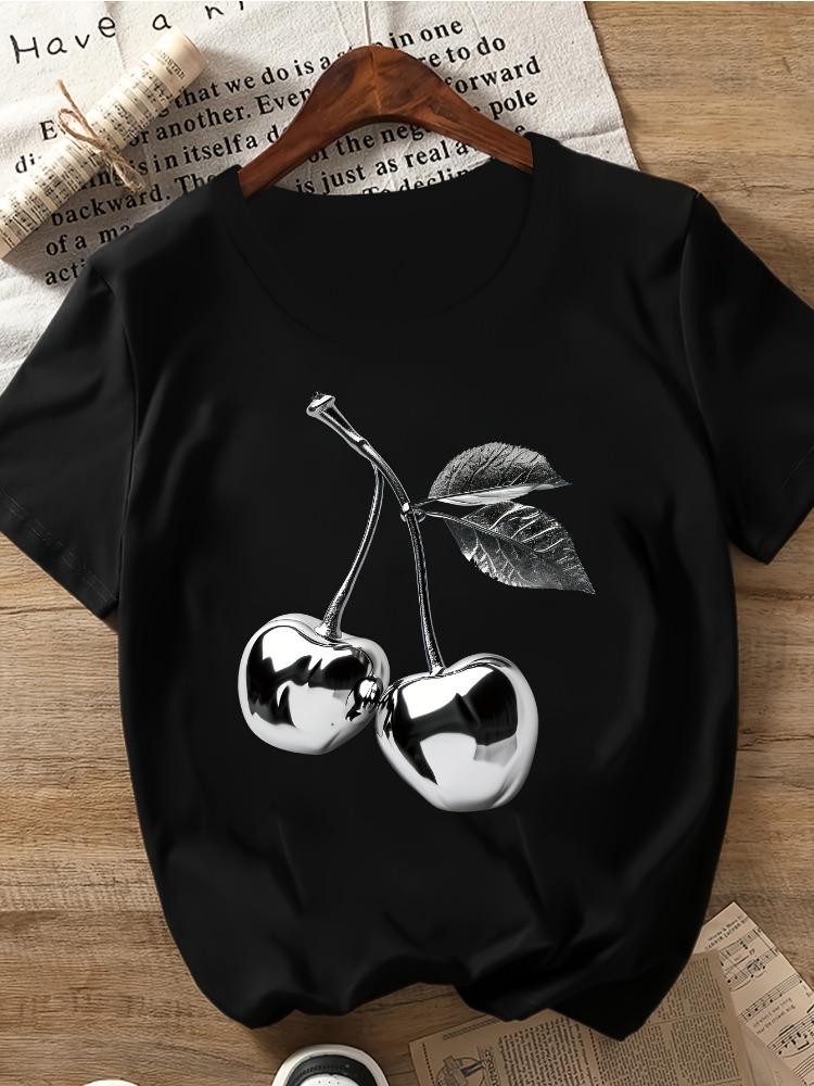 Unisexs Summer Casual Round Neck Tshirt With Apple Embroidery Spring And Autumn Fashion Top Plus Size Y2k Streetwear Clothing