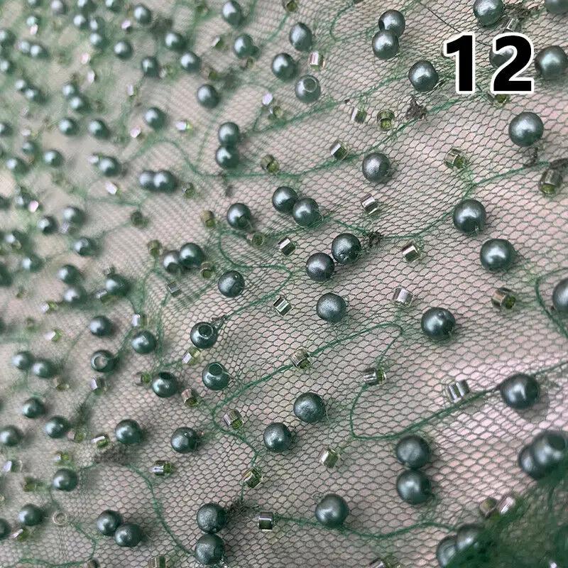 90x125cm Luxury Embroidery Pearl Sequin Loose Bead Fabric DIY Handmade Dress Material High Quality Handmade Pearl Beads Mesh