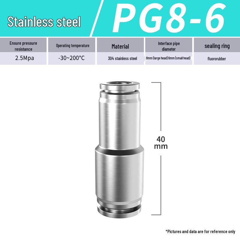 Zhuo Ji 304 Stainless Steel Quick Connector: 8mm Pneumatic Hose Reducer for PU/PG Air Source