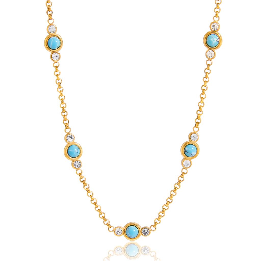 Yori Popular Stainless Steel Blue Turquoise Necklace 18 K Plated Stainless Steel Collar Necklace Gift Jewelry