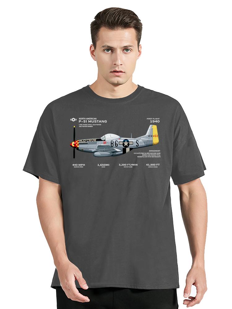 Streetwear Casual Bomull O-ringad T-shirt Herr Oversized T-shirt P-51 Mustang WW Flygplan Historisk Krigsfågel Jaktplan T-shirt Toppar