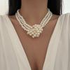Multi-layer imitation pearl necklace, fashionable literary and retro black and white color matching jewelry, high-end women's collar