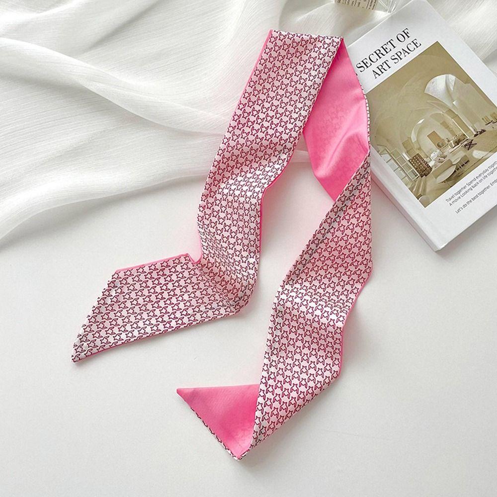 Retro Ribbon Headband Silk Scarf Pink Flower Long Scarf Neckerchief Scarf Accessories Printed Scarf Female