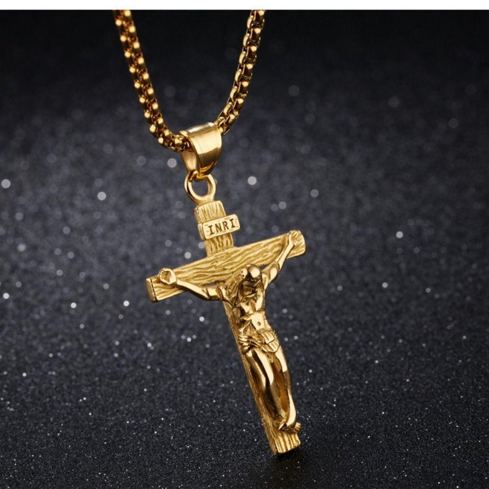 Street Style Metal Clavicle Chain Men Double Layer Choker Korean Style Jewelry Jesus Cross Necklace
