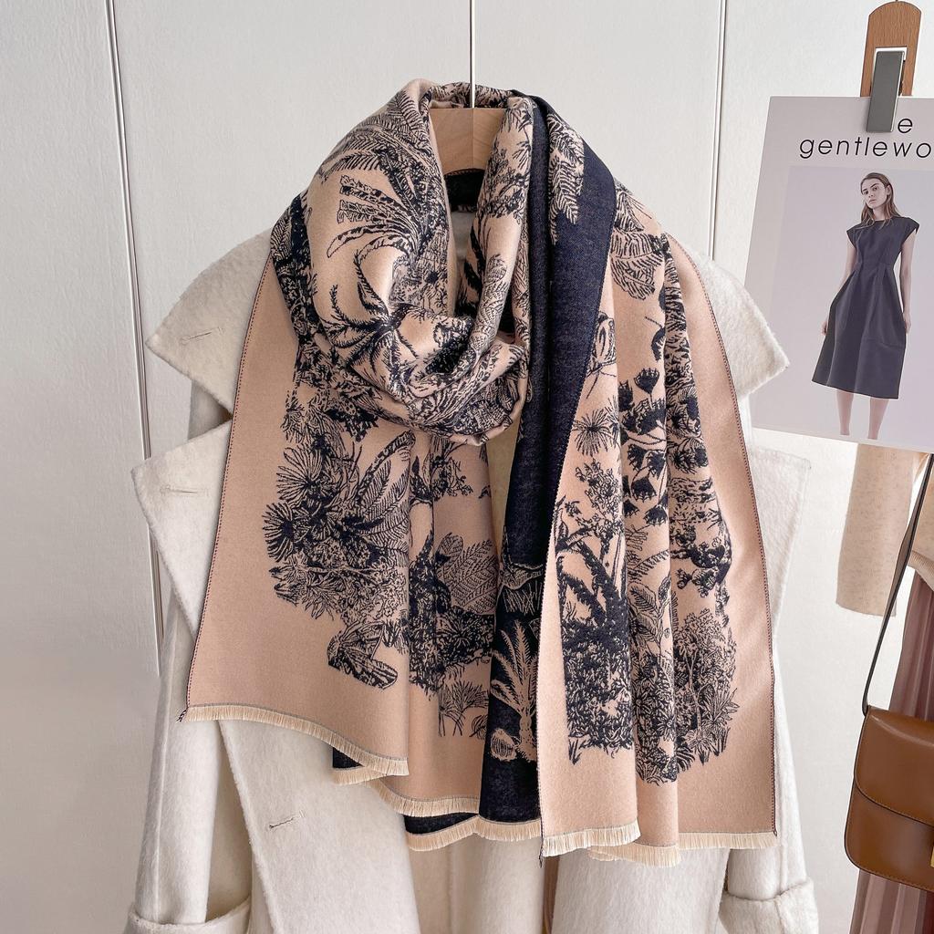 Imitation Cashmere Scarf Shawl Elegant Fashion Scarf Zoo Pattern Women'S Scarf Warm Scarf