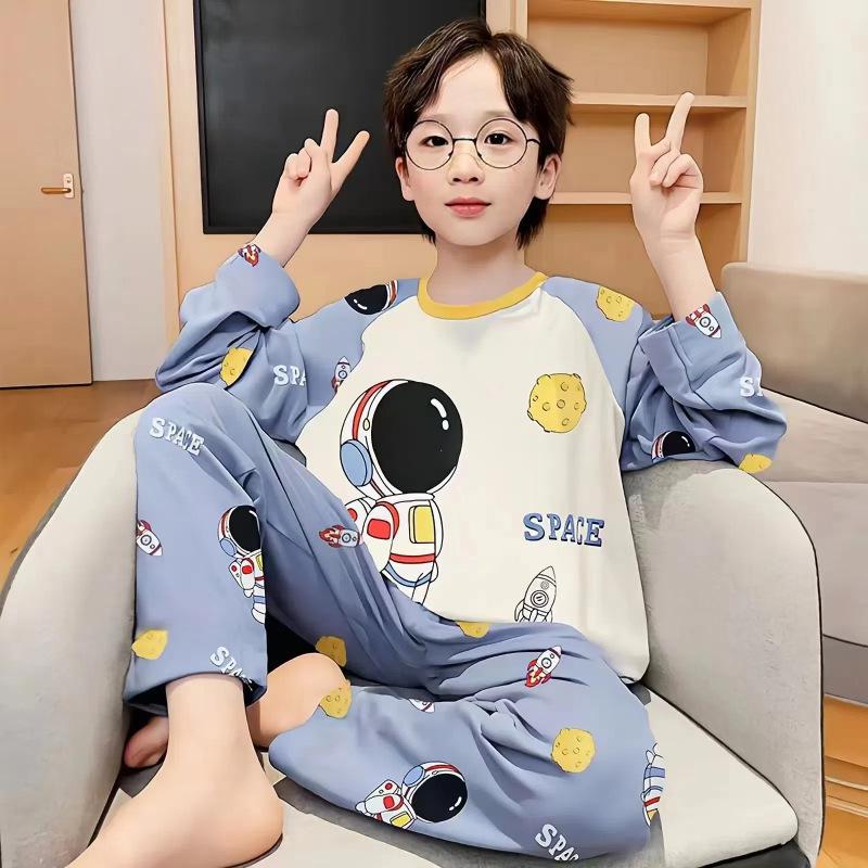 Boys' Cartoon Pajama Set: Long Sleeve & Pants in Spring/Autumn Styles for Medium to Large Kids & Teens