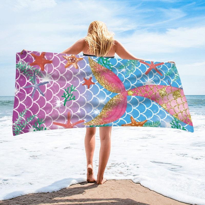Mermaid Tail Microfiber Beach Towel Oversized Quick Dry Sand Free Bath Towels Large Lightweight Swimming Blanket Swimwear