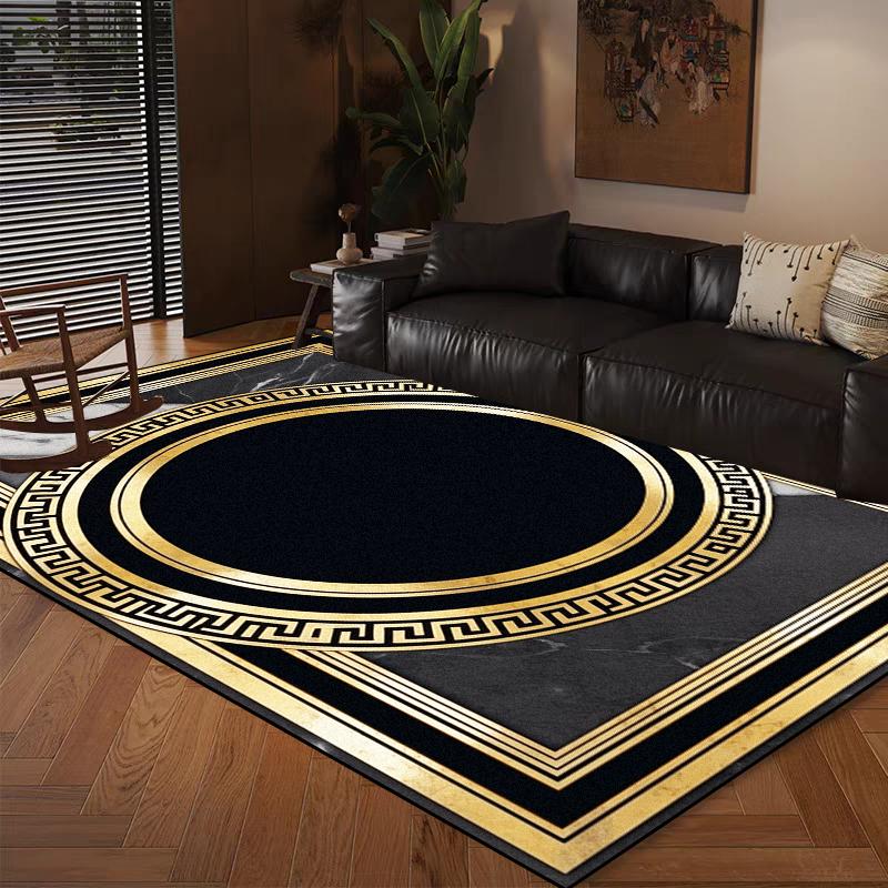Home Decoration Modern Luxury Large Living Room Antiskid Carpet Soft Bedroom Cloakroom Mats Easy Cleaning Lounge Rug Black Gold