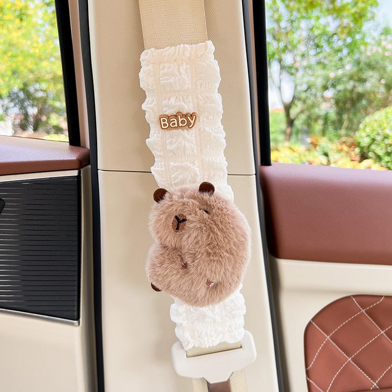 New Cute Cartoon Capybara Car Seat Belt Cover Four Season Universal Puff Material Auto Safety Shoulder Pad Car Decoration
