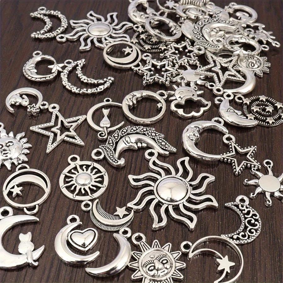 18/48Pcs/Lot Zinc Alloy Antique Silvery Star Moon Pendant Personality DIY Earrings Pendant for Hand Chain Necklace Mardi Gras Day Ramadan