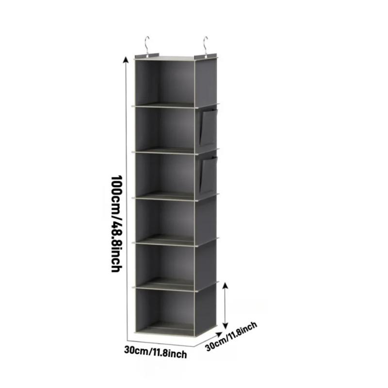 1Pcs Foldable Closet Organizer 6-Shelf Storage Rack with 2 Hooks - for Shoes Caps Clothes Pants Space Saving Closet Organizer