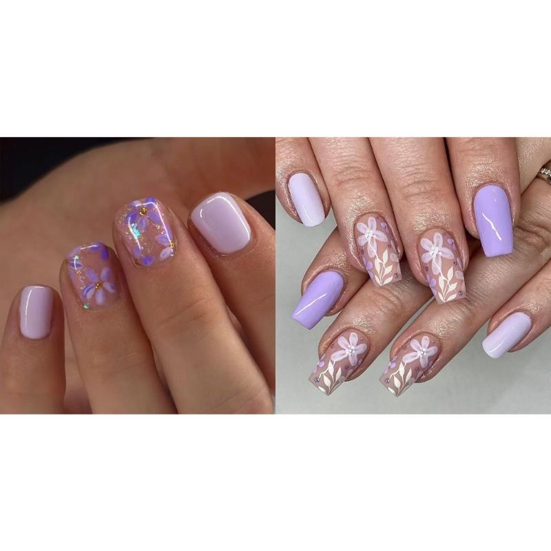 

Square Press on Nail Flower Fake Nail Stick on Nail in 12 Sizes,48 Pcs French Nail Tips for DIY Nail Art Decorations 1