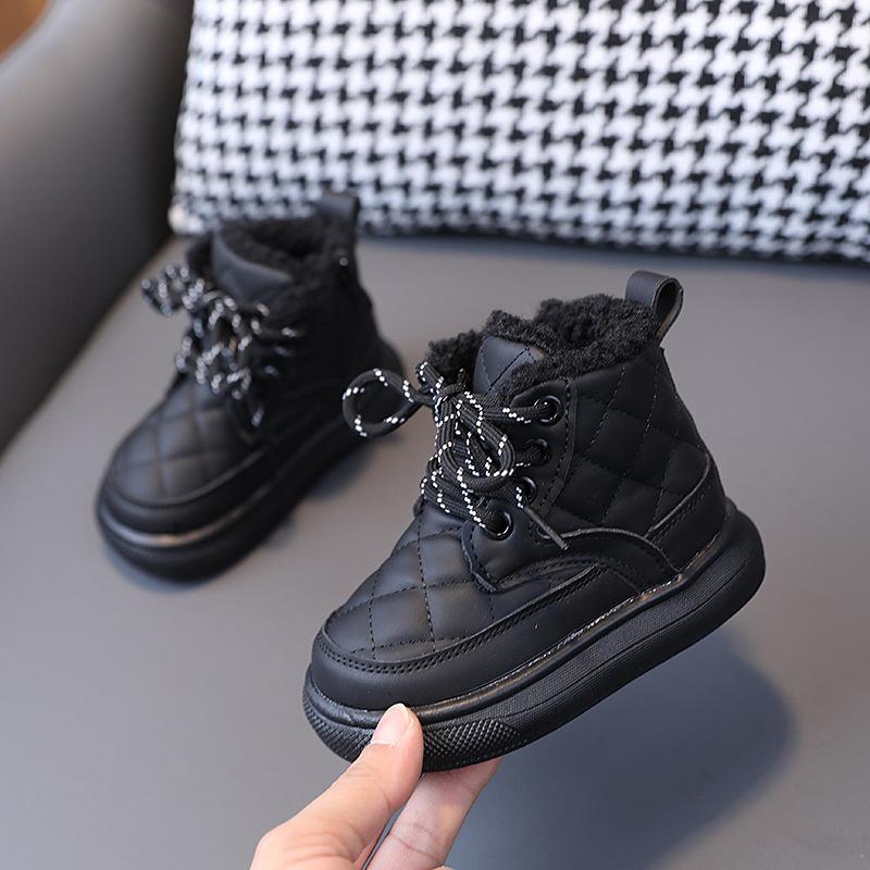 2023 Zimní dívčí sametové bavlněné boty Předškolní dětské bavlněné boty Vodotěsné sněhule Kojenecké vycházkové boty