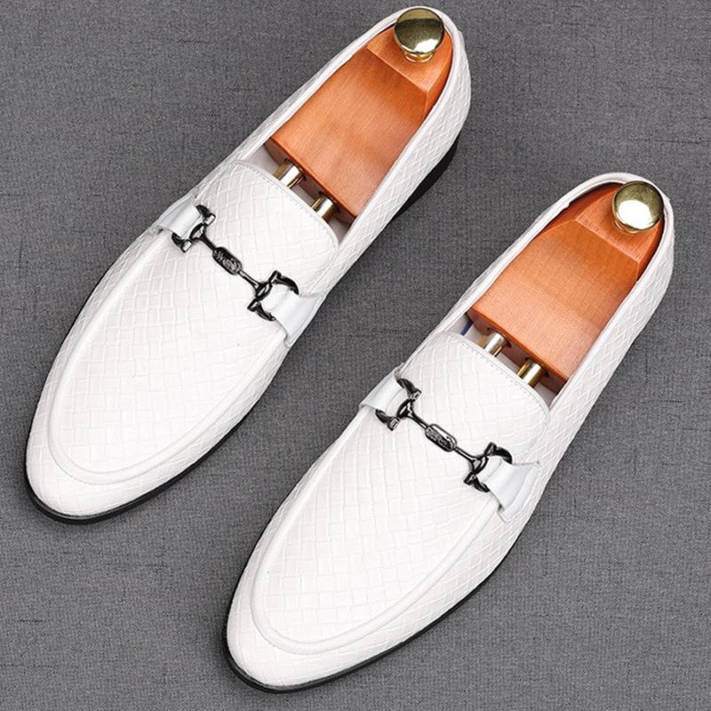 Fashion Fashion New Men's White Brown Knit Pattern Wedding Dress Shoes Male Casual Flats Loafers Homecoming Prom Zapatillas Hombre