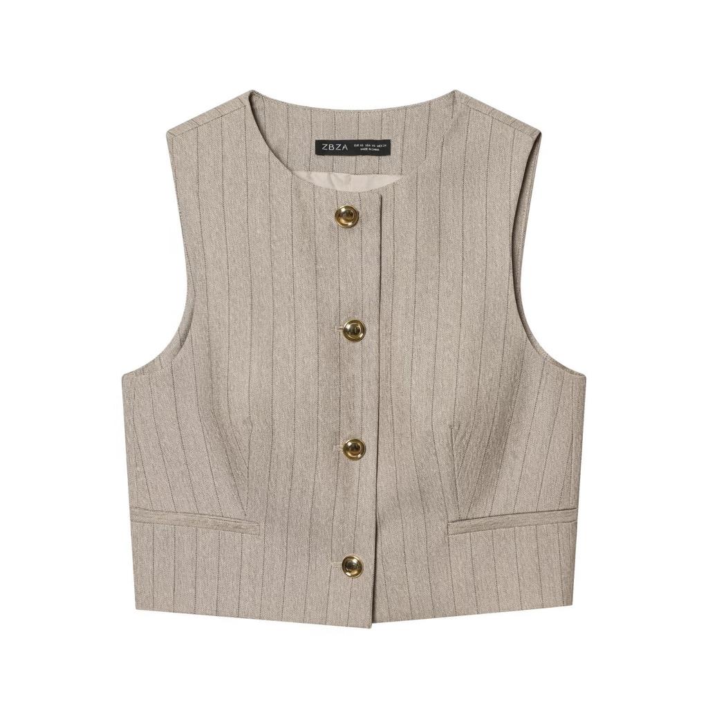 European and American Style, New Women's Clothing, Herringbone Slanted Short Vest, High-waisted Woven Belt Pants