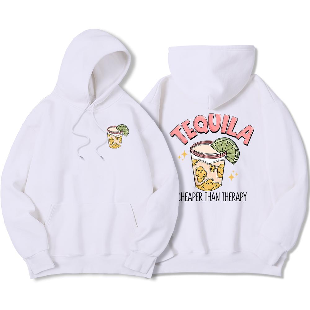 Tequila Cheaper Than Therapy Bedruckter Kapuzenpullover für Herren, modisches, lockeres Sweatshirt aus lässigem Fleece, weiche Kapuze, warme Übergröße