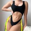 European & American Cutout Ribbon One-Piece Swimsuit