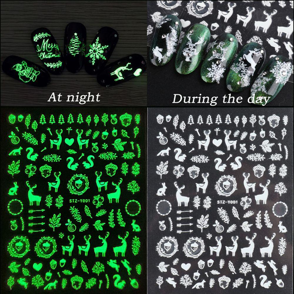 Decals Nail Art Slider Glow In The Dark 3D Luminous White Snowflakes Christmas Nail Sticker