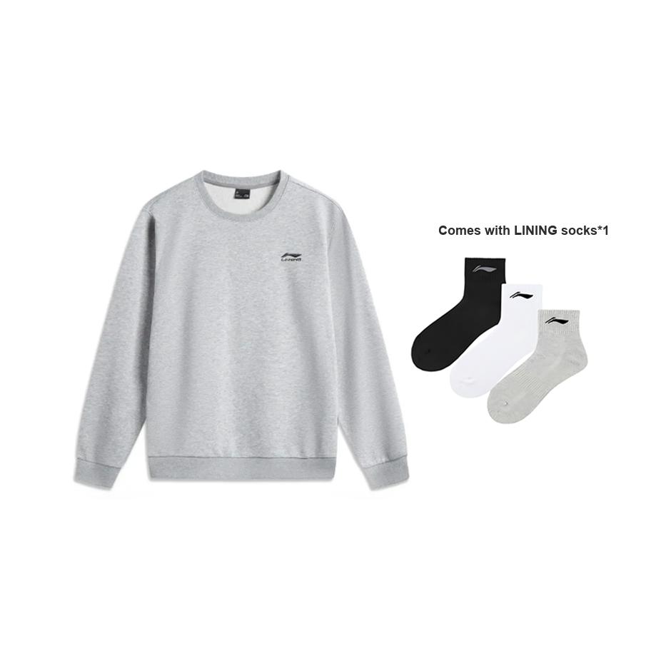 Li Ning Letter Logo Printed Fashion Casual Cotton Comfortable Versatile Fleece Warm Crew Neck Pullover Long Sleeve Sweatshirt Men sweatshirt AWDVP63-1