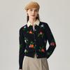 Zhaojun Women's 100% Cashmere Round Neck Floral Cardigan