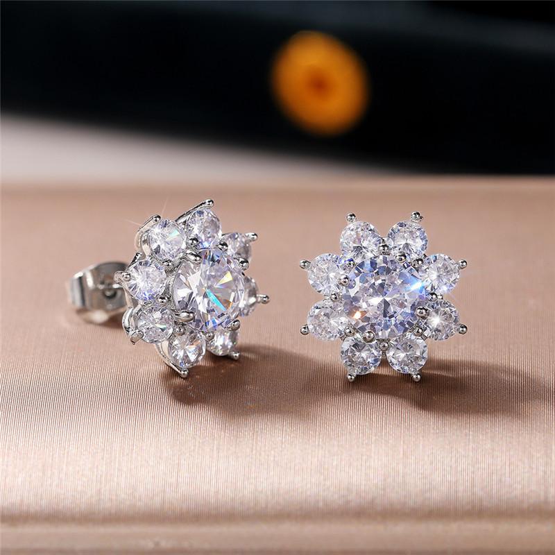 Huitan Luxury Crystal Flower Stud Earrings Brilliant Cubic Zirconia Romantic Women Accessories Party Daily Wear Fashion EarringsGood product
