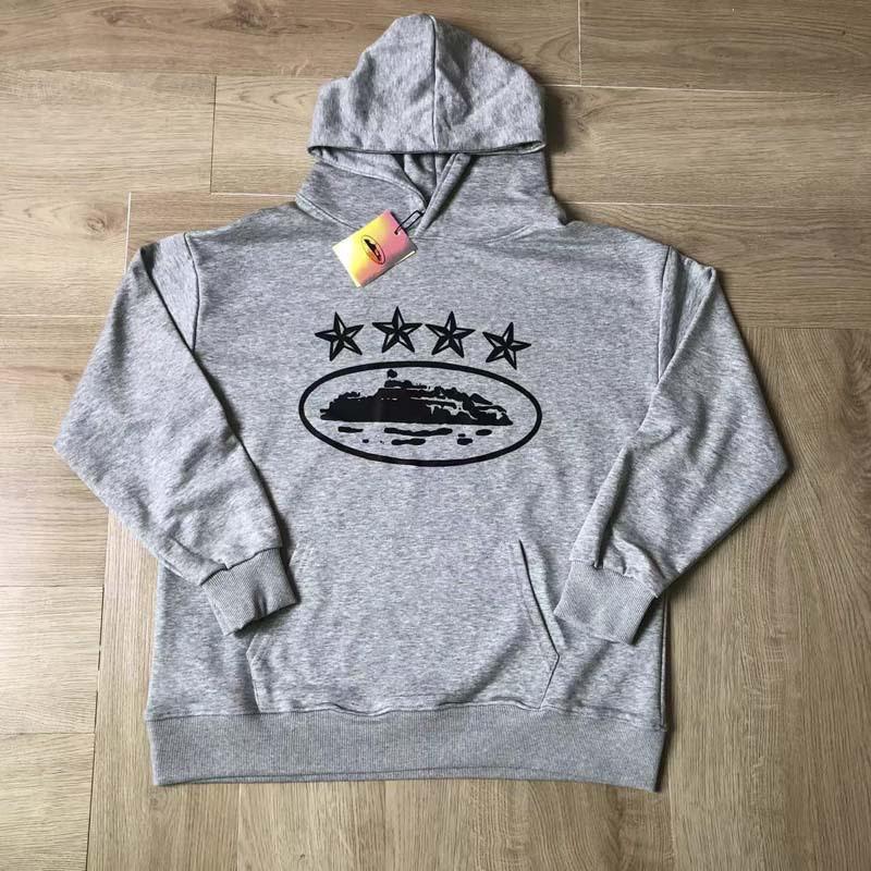 Mens Oversized Hooded Sweatshirt With Distressed Letter Print Cotton Blend Loose Fit Casual Streetwear