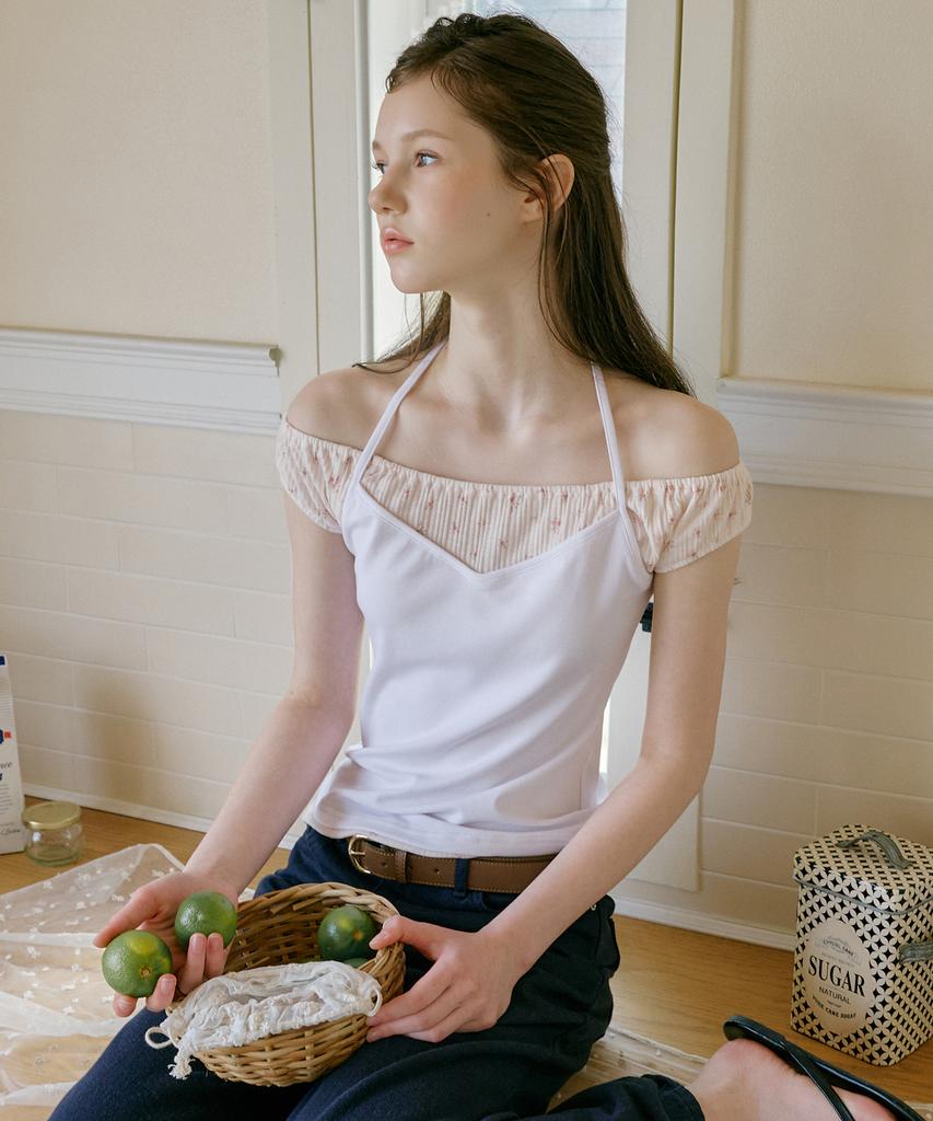 LETTER FROM MOON Pair Halterneck Layered T-Shirt (Ivory)
