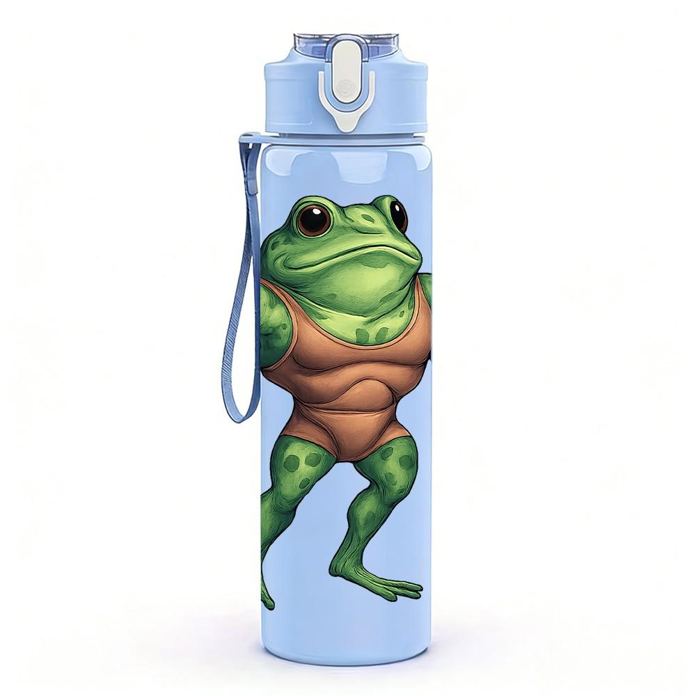 1PC Green Frog Character 750ml Color Plastic Sports Water Bottle Leakproof Flip Straw Lid Suitable for Sports Office Home Use