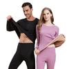 "Men's Black & Gold Patch Thermal Set: Velvet-Lined Autumn/Winter Underwear"