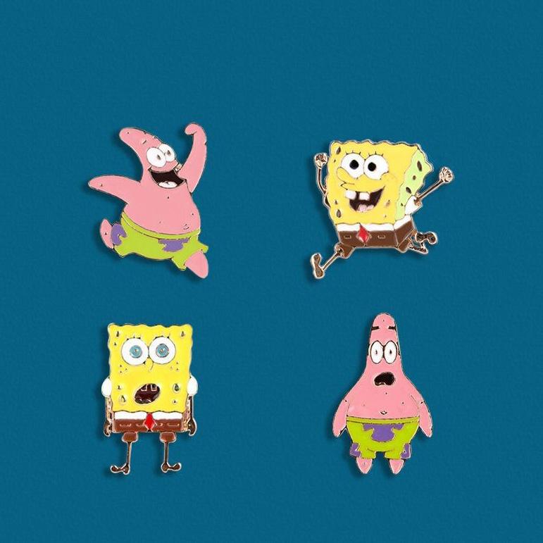 SpongeBob SquarePants Brooch Patrick Star Cute Japanese Cartoon Pin Male and Female Student Couple Personality Metal Badge