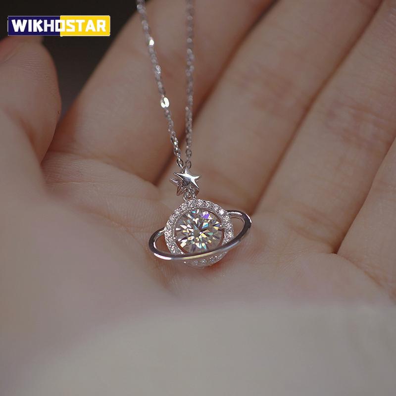 Colier din Argint Sterling 925 în Formă de Planetă, Farmec Simplu, Pandantiv cu Formă Geometrică Strălucitoare, Cadou de Ziua de Naștere pentru Femei, Bijuterii Exquisite
