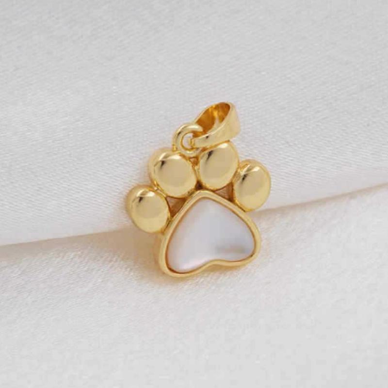 Handmade DIY Charm Jewelry Pendant Gold Plating Natural Shell Cute Cat Dog Bear Paw Footprint Charm for Necklace Bracelet