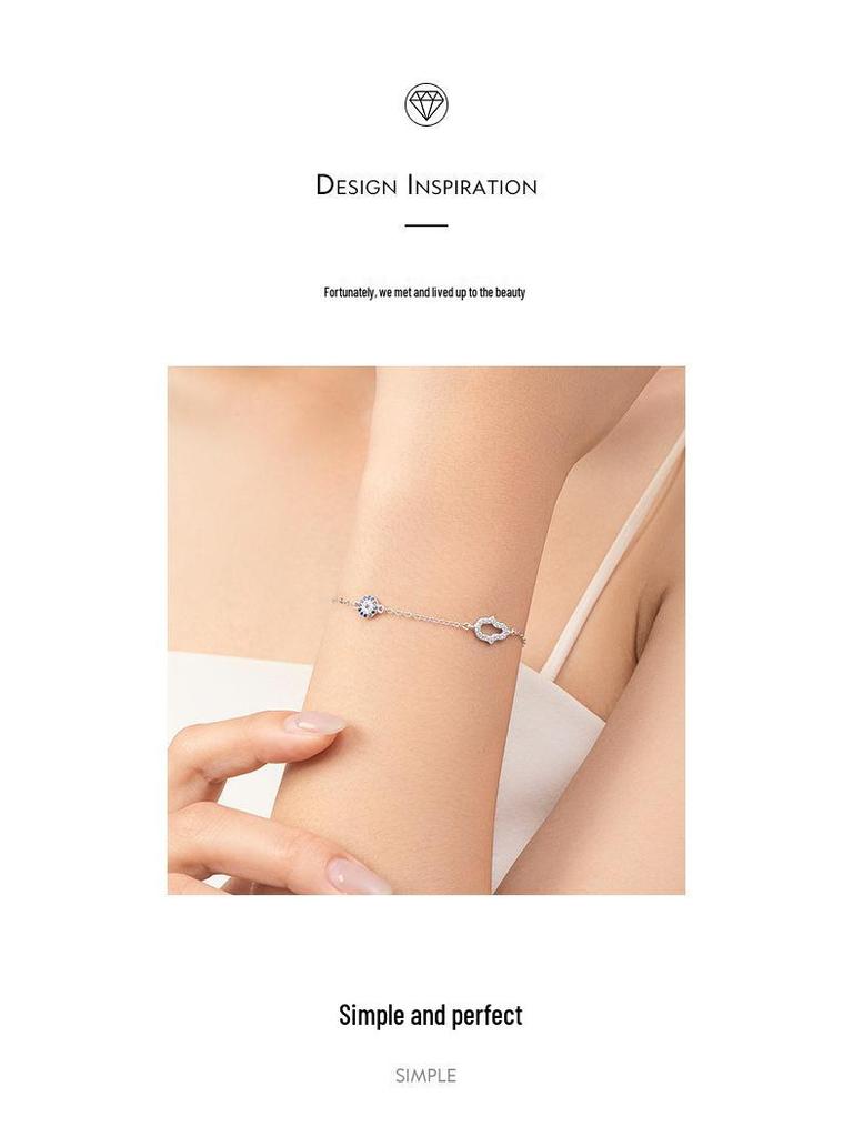 S925 Sterling Silver Blue Eyes Diamond Bracelet - Women's Korean Style, Versatile, Cute Gourd Design
