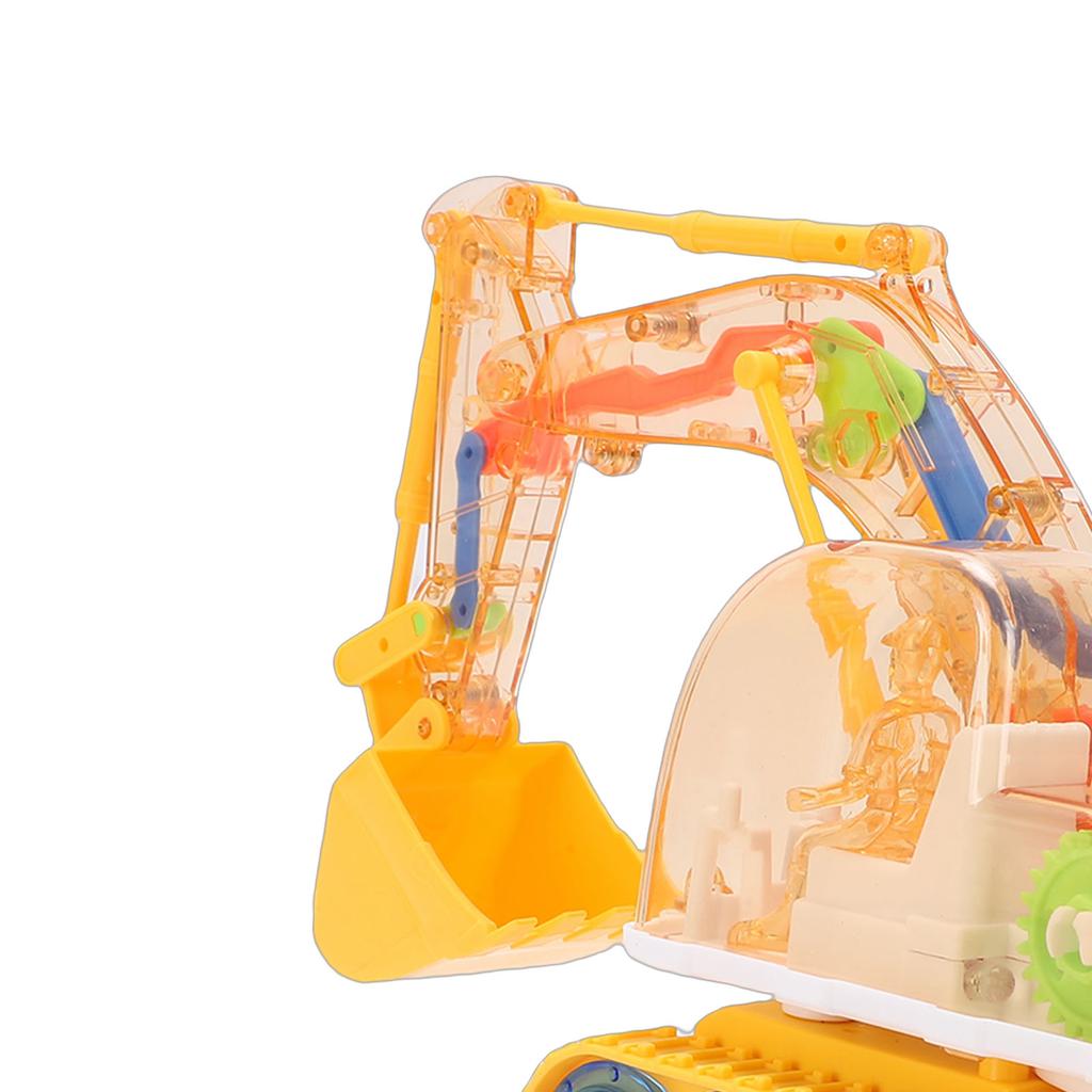 Light Up Transparent Gear Excavator Toy STEM Learning Excavator Construction Vehicle with Sound Effects Extendable Arm Yellow