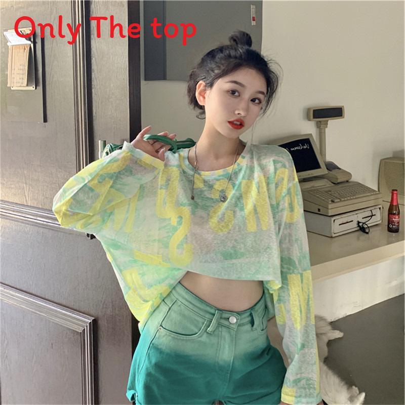 Summer Girl Ice Silk T Shirt With Gradient Dye Long Sleeve Lightweight For Casual Wear