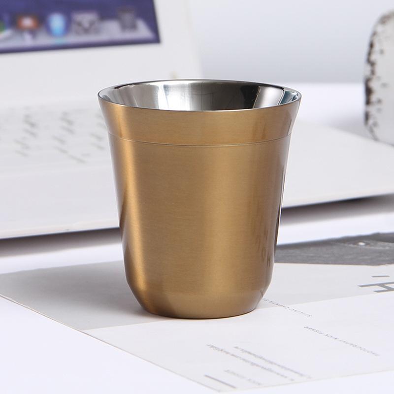 Doppelwandige isolierte Edelstahl-Espressotasse Kapsel-Kaffeetasse Metall-Trink-Demitasse-Tasse für Zuhause, drinnen oder draußen