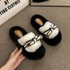 Internet celebrity black European wool slippers women wear 2025 autumn and winter new high-end thick-soled cotton slippers