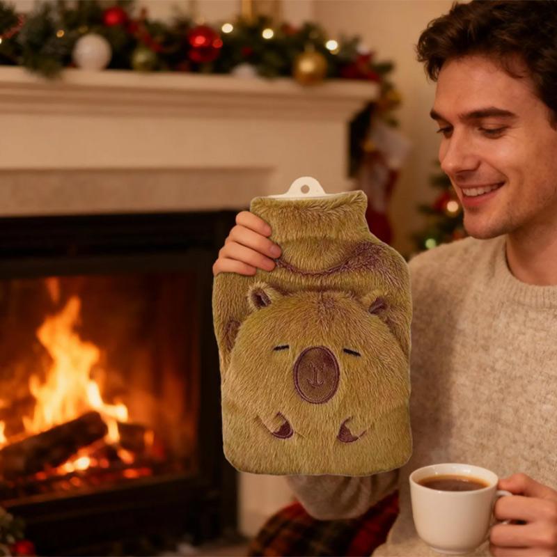 Cute Capybara Plush Water Bottle 1000ML Hand Warmer With Insert Pockets For Stomach Body Warmth Women's Winter Heating Accessory