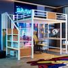 Litera alta 140*200 Hecha de Metal con Escritorio, Compartimentos de Almacenamiento, Barra de Ropa, Iluminación LED y Enchufe. Ideal para Oficinas, Estudios y Habitaciones Pequeñas.