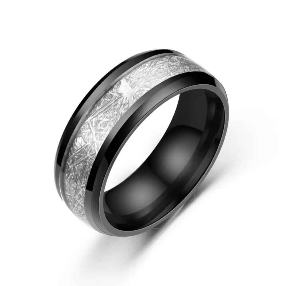Men's 8MM Meteorite Stone Pattern Inlaid Silver Stainless Steel Ring - Engagement Wedding Band for Cocktail Party High