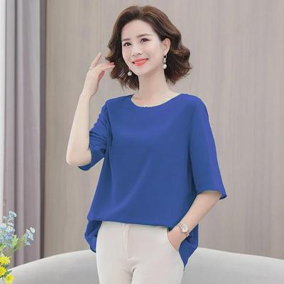 Lässiges Chiffon-Kurzarm-Top für Frauen mittleren Alters - Übergröße, lockere Passform