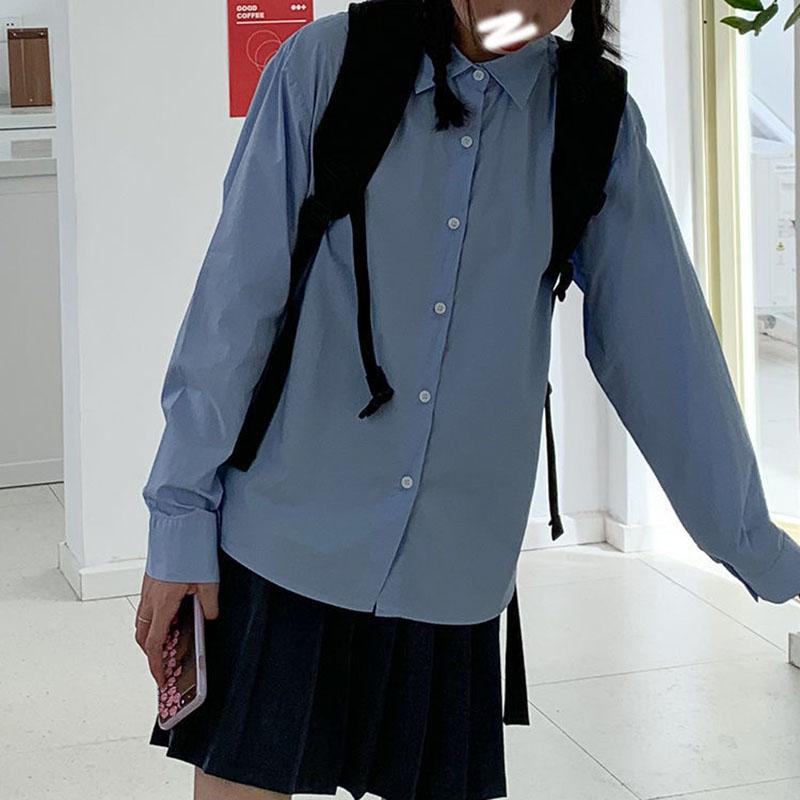 Cămașă de culoare uni pentru femei Bluză cu mânecă lungă în stil Hong Kong Cămașă cu mânecă lungă Cămașă de vară Îmbrăcăminte pentru fete la modă